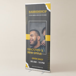 Black Yellow Paper Bold Barbershop Vertical Retractable Banner