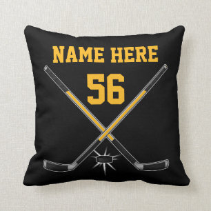 Black Yellow Personalised, Hockey Throw Pillow