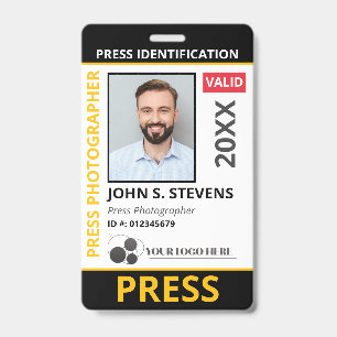 Black Yellow Photo & Logo Press ID QR Code Badge