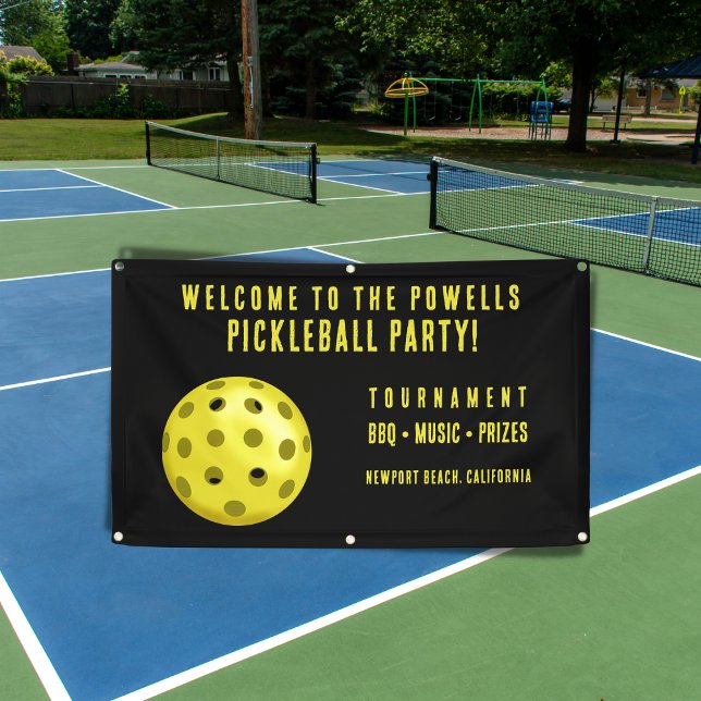 Black Yellow Pickleball Party Welcome Banner (Creator Uploaded)