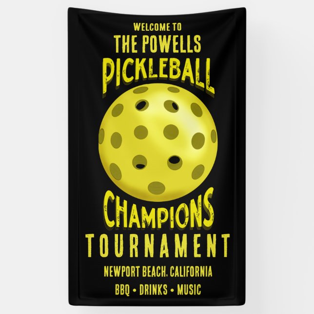 Black Yellow Pickleball Tournament Banner (Vertical)