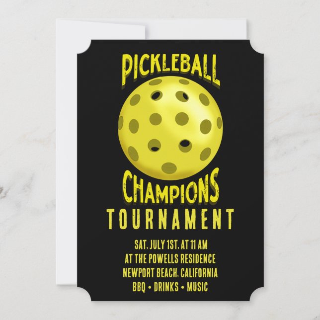 Black Yellow Pickleball Tournament Invitation (Front)