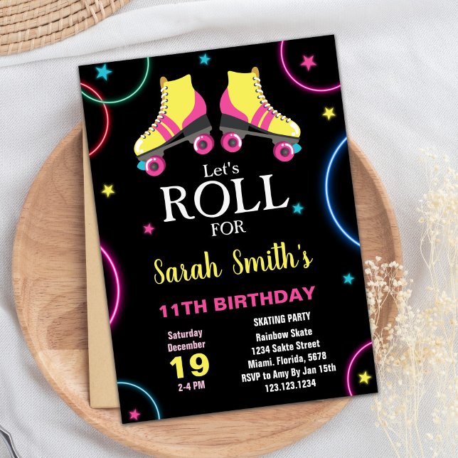 Black Yellow Pink Skating Birthday Invitations (Black Yellow Pink Skating Birthday Invitations)