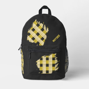 Black, Yellow Plaid Patches, Name  Printed Backpack