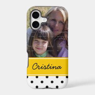 Black Yellow Polka Dots Photo Template Custom Name