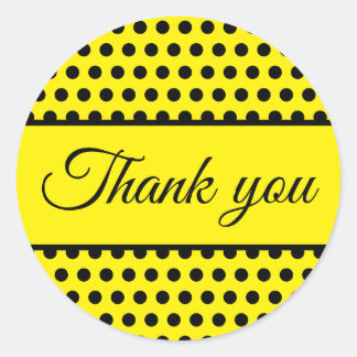 Black Yellow Polka Dots Thank You Classic Round Sticker