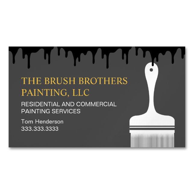 Black Yellow Professional House Painter Magnetic Business Card (Front)