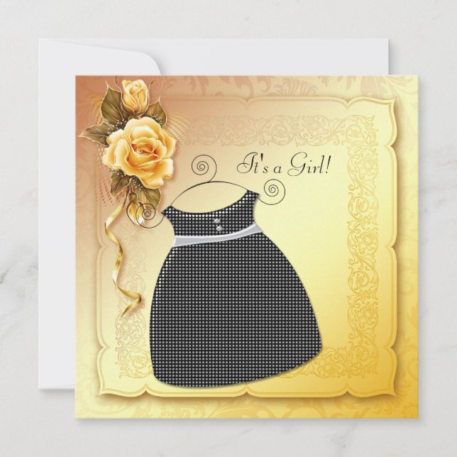 Black Yellow Rose Baby Shower Invitations (Front)