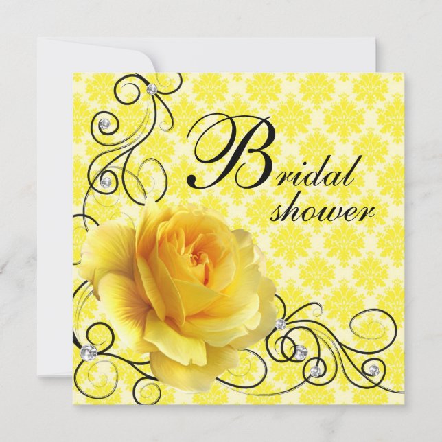 Black Yellow Rose Bridal Shower Invitations (Front)