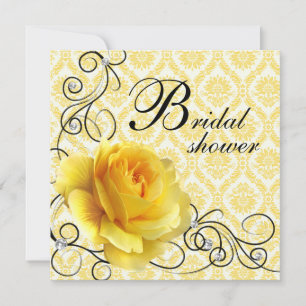 Black Yellow Rose Damask Bridal Shower Invitations