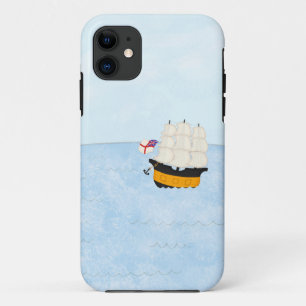 Black & Yellow Sailing Ship on the Open Sea iPhone 11 Case