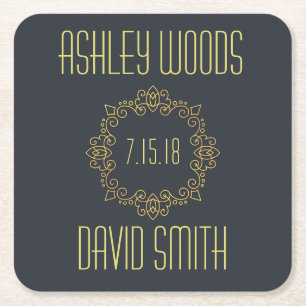 Black Yellow Save The Date Coaster