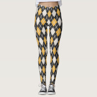 Black & yellow Seamless Argyle Pattern Leggings
