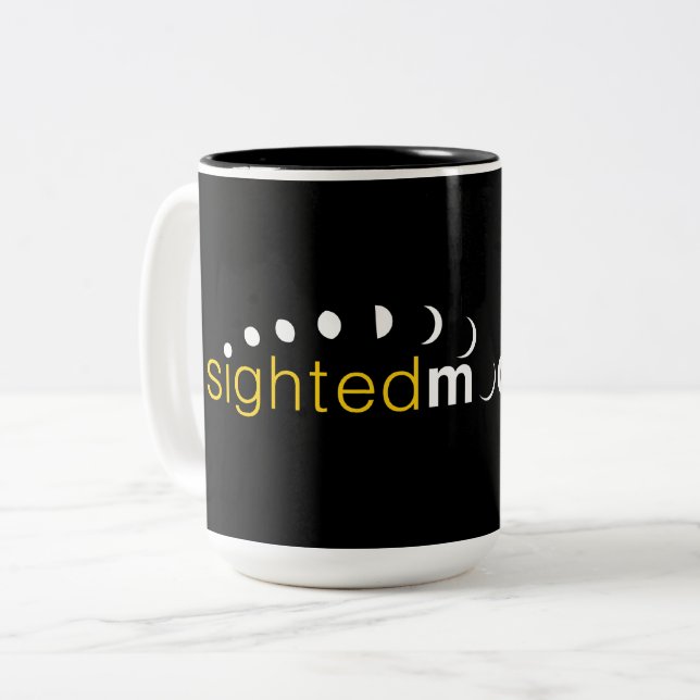 Black Yellow Sighted Moon Logo Two-Tone Coffee Mug (Front Left)