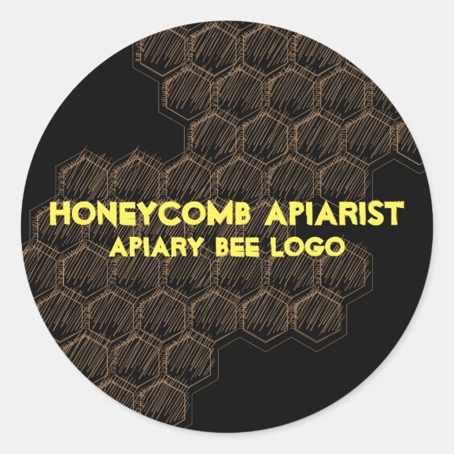 Black Yellow Sketch Honeycomb Classic Round Sticker (Front)