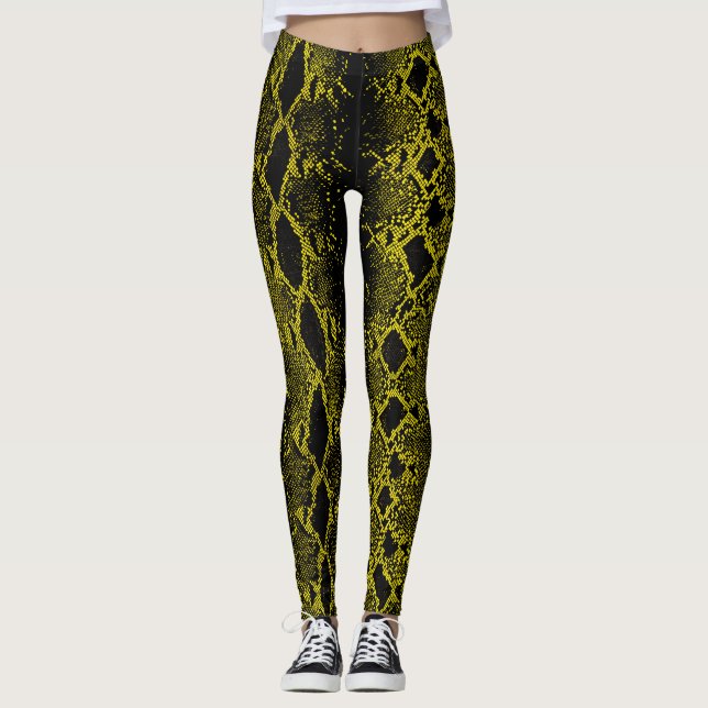 Black Yellow Snake Skin Leggings (Front)