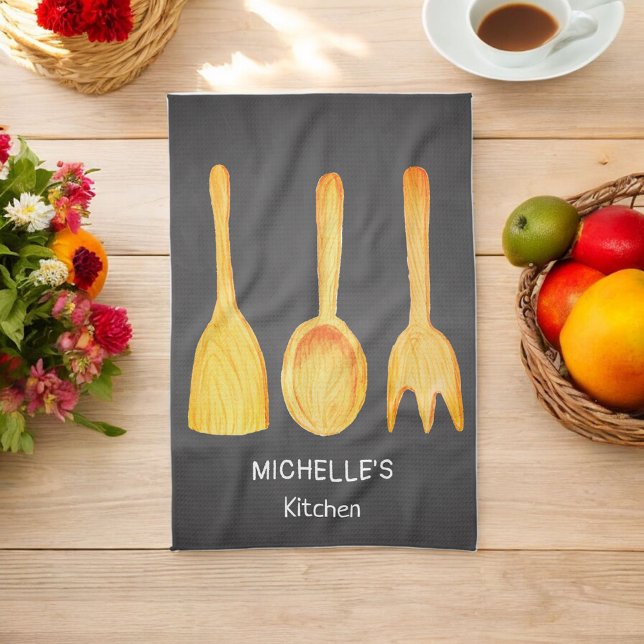 Black Yellow Spoon Spatula Utensils Tea Towel (Creator Uploaded)