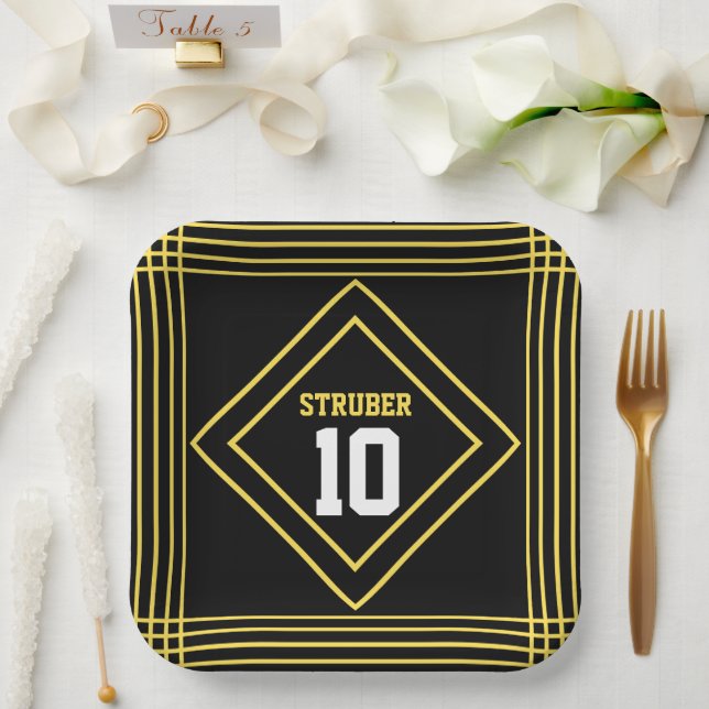 Black & Yellow Sports Theme Paper Plate (Wedding)