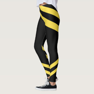 Black & yellow stripe pattern Workout Leggings