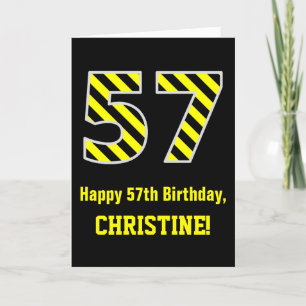 Black & Yellow Striped "57"; 57th Birthday + Name Card