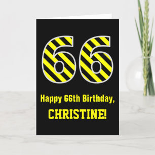 Black & Yellow Striped "66"; 66th Birthday + Name Card