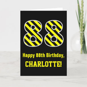 Black & Yellow Striped "88"; 88th Birthday + Name Card