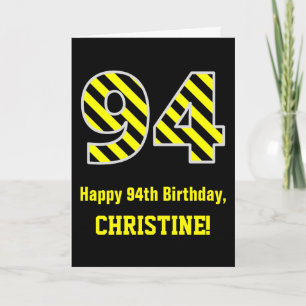 Black & Yellow Striped "94"; 94th Birthday + Name Card