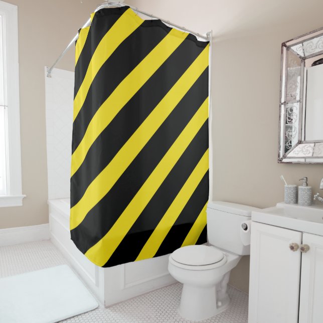 Black & Yellow Stripes Striped Shower Curtain (In Situ)