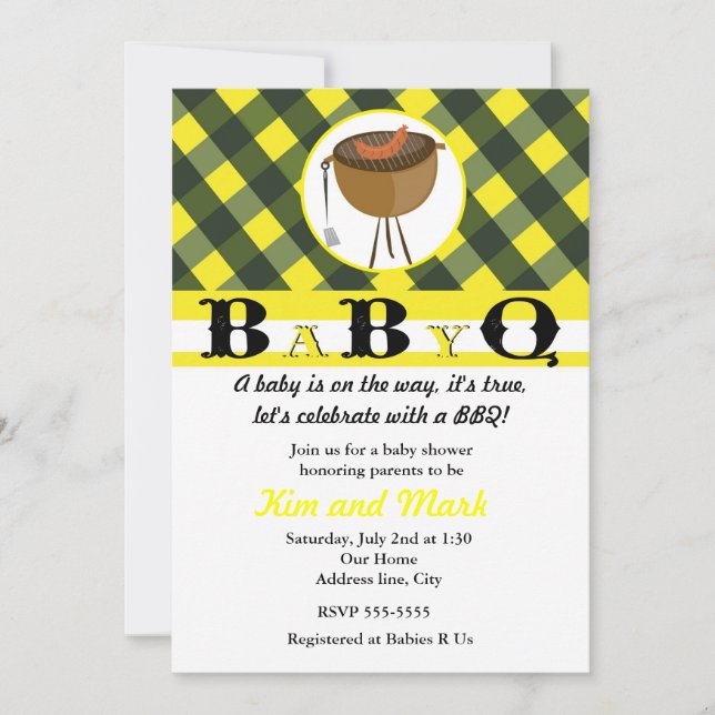 Black Yellow Summer BBQ Baby Shower Invitations (Front)