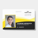 Black Yellow Template Business Logo Photo Name ID Badge<br><div class="desc">Need custom employee name tags and badges? Create your own badge on a simple, easy DIY horizontal template that you can add any personalised text to, as well as insert your own business logo and staff photo into. The modern and bright yellow and black design on these professional name badges...</div>