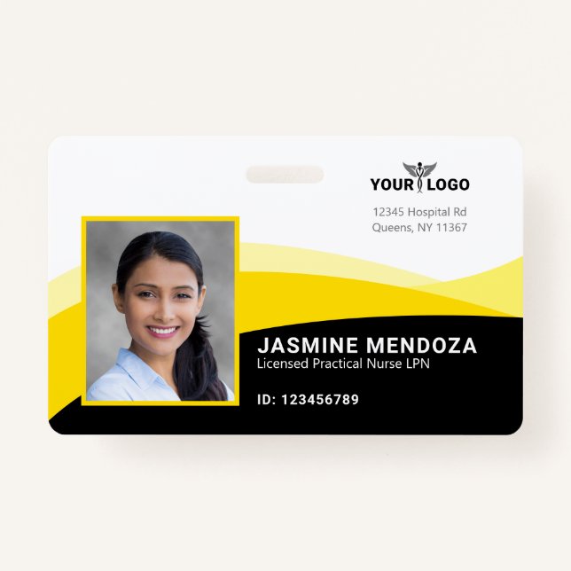 Black Yellow Template Business Logo Photo Name ID ID Badge (Front)