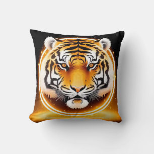 Black Yellow Tiger Face For Modern Decor Style 🐯 Cushion