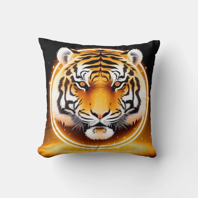 Black Yellow Tiger Face For Modern Decor Style 🐯 Cushion (Front)