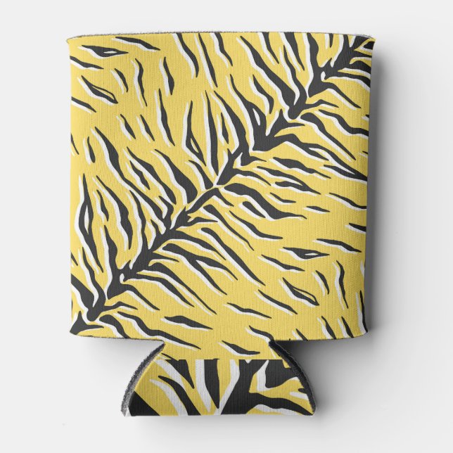 Black-yellow tiger stripes: vintage pattern. can cooler (Front)