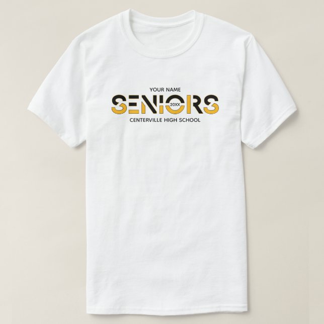 Black & Yellow Two-Colour Seniors Sliced Letters T-Shirt (Design Front)