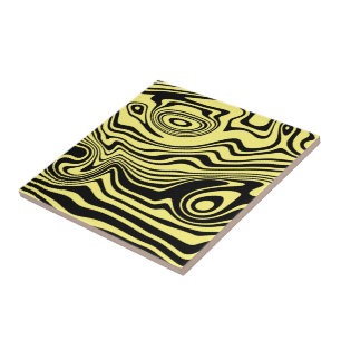Black Yellow Waves Ceramic Tile - Choose Colours