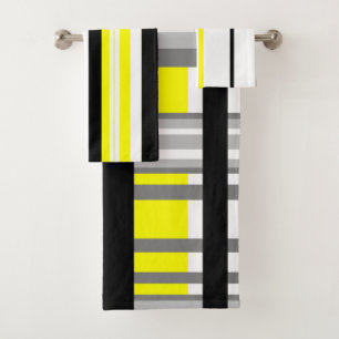 Black yellow white and grey stripes bath towel set