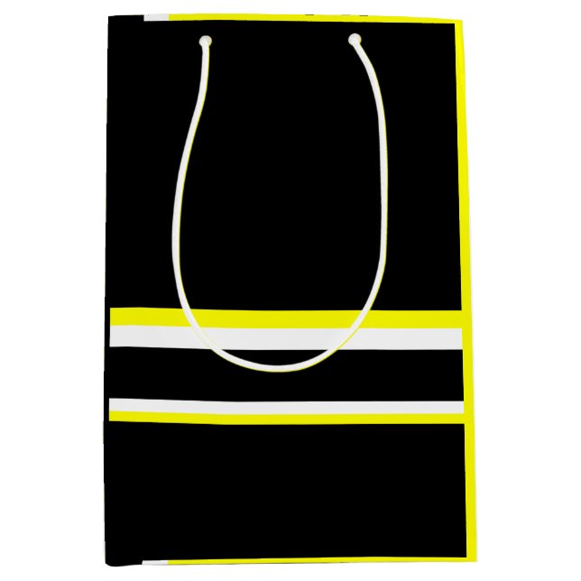 Black yellow white and grey stripes  medium gift bag (Front)