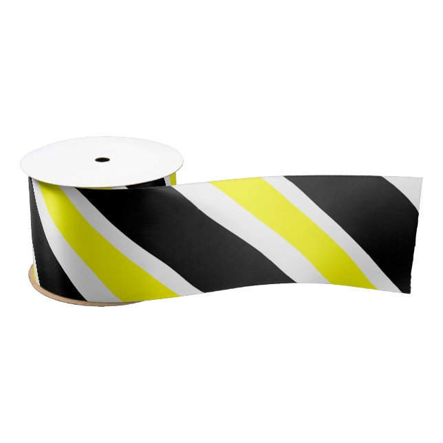 Black yellow white and grey stripes  satin ribbon (Spool)