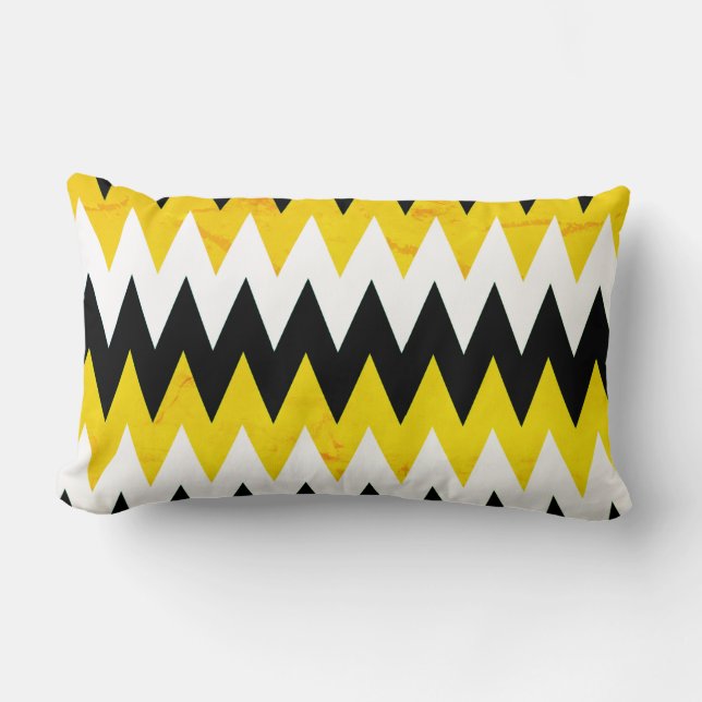 Black Yellow & White Chevron Print Lumbar Pillow (Front)