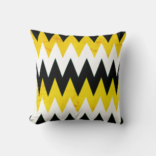 Black Yellow & White Chevron Print Throw Pillow