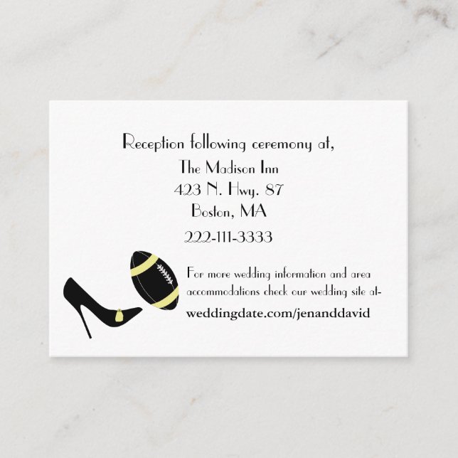 Black, Yellow, & White Football Wedding Enclosures Enclosure Card (Front)