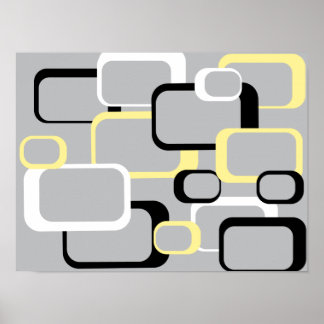 Black Yellow White Grey Retro Squares Mid Century Poster