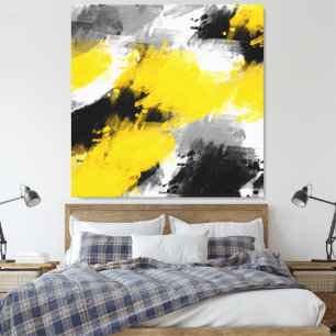 Black Yellow White Modern Abstract Brushstrokes Canvas Print