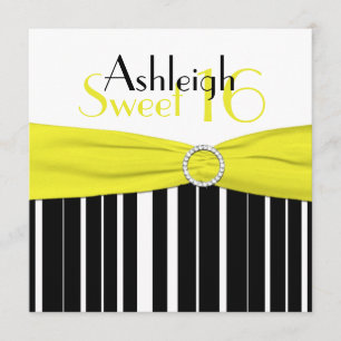 Black, Yellow, White Sweet 16 Invite FAUX Bling