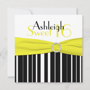 Black, Yellow, White Sweet 16 Invite FAUX Bling