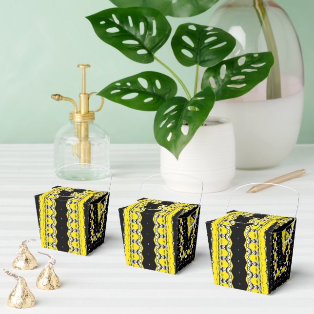 Black, Yellow & White Tribal Pattern Favour Box (Multiple)
