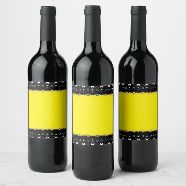 Black, Yellow & White  Wine Label (Bottles)