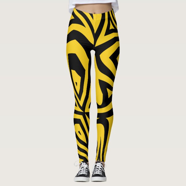 Black & Yellow Zebra Stripes Womens Leggings (Front)