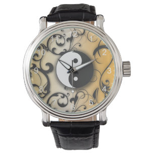 Black Yin & Yang on Bronze background Watch